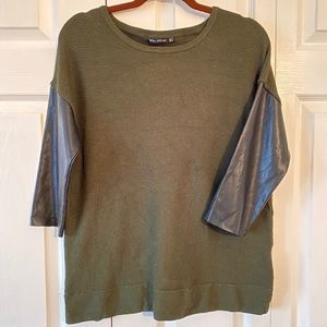 Zara Sweater / Olive Green / Faux Leather sleeve S